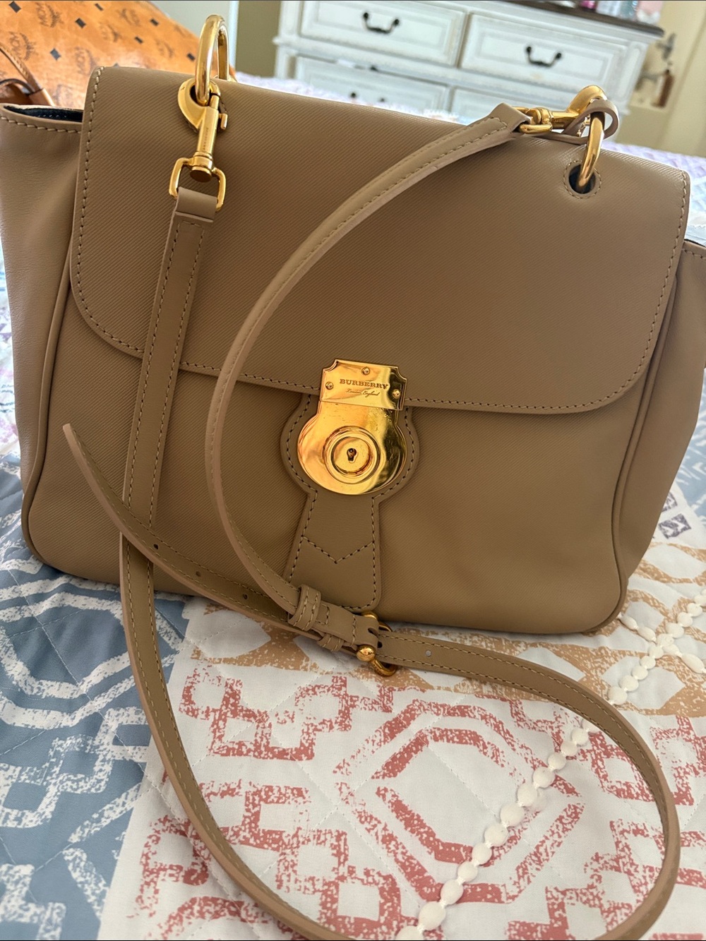 Burberry Taupe Shoulder Bag with Gold Hardware